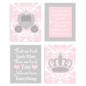 La habitación de los niños por Stupell Sweet Mensajes en color rosa y gris. 4-pc placa de pared rectangular Set