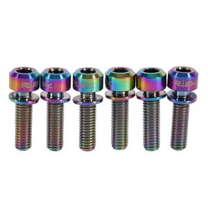 Tornillos para tallo de bicicleta, aleación de titanio M5 x 0.709 in, tornillos con arandelas para tallos de bicicleta MTB (6 unidades)
