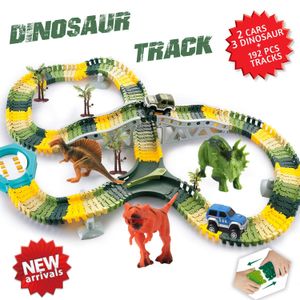 homofy ranura coche pista de carreras juegos dinosaurio juguetes con 144 piezas Flexible pistas 2 Dinosaurios, 1 vehículos militares, 4 árboles, 2 pis