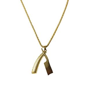 Md barbero de oro recto de afeitar cuello con textura con cadena de rolo y llavero