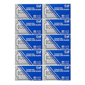 50 hojas de afeitar de seguridad de doble borde de acero inoxidable KAI