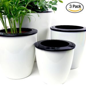 Mkono 3 Pack Self Watering Plantador White Flower Pot, M
