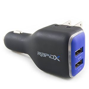 Cargador Dual Dual USB para coche y hogar de RapidX  Azul