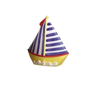 Sailboat Coin Bank Yellow Hull con mástil de rayas azules