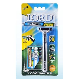 Maquinilla de afeitar LORD Premium Plus con mango de goma largo3 hojas gemelas