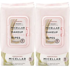 Essential Oils Micellar Makeup Remover Facial Wipes 60 CT Pack de 2