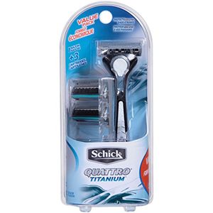 Paquete de valor de Schick Quattro Titanium Razor para hombres con 1 repuesto de afeitar y 3 hojas de afeitar