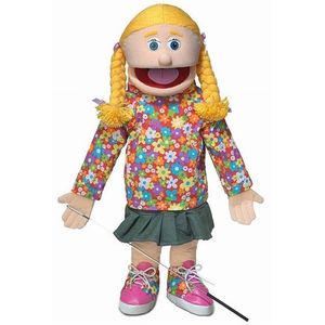 Títere deestilo ventrílocuo de 25 pulgadas. Kimmie, con cuerpo entero y en color rosa.