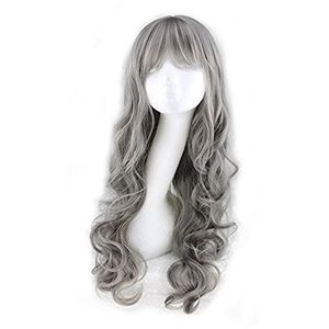 Righton 26 moda lolita las mujeres las niñas leche gris larga rizado onda cosplay peluca con tapa y peine