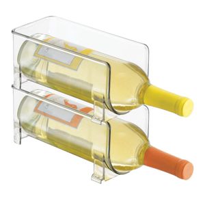 mDesign apilable vino botellas de almacenamiento para encimeras de cocina, gabinete - contiene 2 botellas, claro