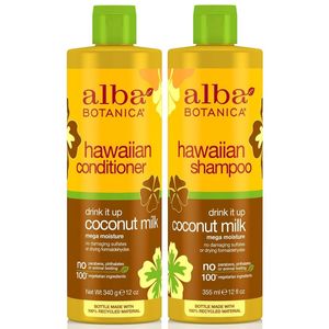 Alba Botanica beber leche de coco, dúo Hawaiian fijó champú y acondicionador, 12 onzas de la botella cada uno