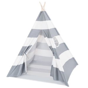 Teepee tienda de campaña para niños de lona 100 % algodón natural,gris a rayas, DalosDream