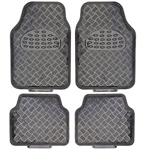 BDK MT642CB Universal Fit 4Piece Metálico Diseño Car Floor Mat Carbon All Weather Heavy Duty Liners