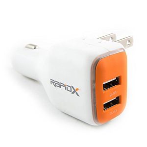 Dualx cargador usb doble para coche y hogar por rapidx anaranjado