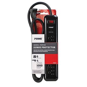 Prime PB802225 6 Outlet 1000 Joule Surge Protector, cordón de 4 pies, negro