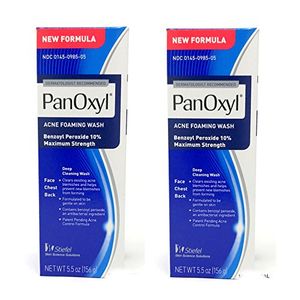 Espuma de lavado para el acné panoxyl 10% peróxido de benzoilo de 55 onzas de líquido paquete de 2 1