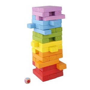 Torre pidoko Kids Juego de apilamiento de madera y bloques Tumbling – 48 piezas calidad premium set y dados