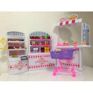 Size de Barbie casa de muñecas muebles supermercado compras carro Veggie