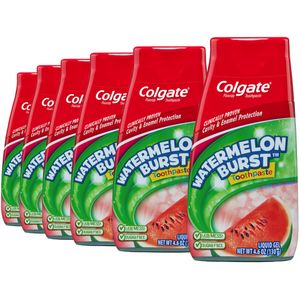 Los niños líquido Gel fluoruro crema dental de Colgate, sandía - 4,6 onzas (Pack 6)