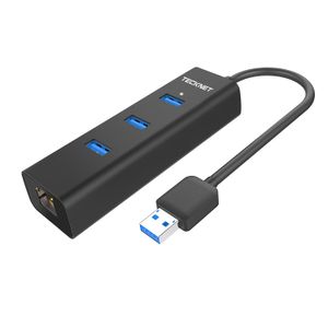 Tecknet Aluminio 3 Puertos Usb 3.0 Hub Con Rj45 10/100/10...