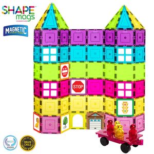 Shape Mags Magnetic Tiles Building Set - Incluye 104 Azul...