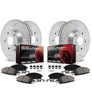 Power Stop K1393 delantero y trasero Z23 Evolution Brake Kit con rotores perforados ranurados y pastillas de freno de cerámica