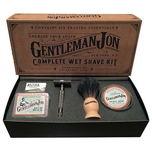 Set completo de afeitado en húmedo incluye 6 artículos navaja de seguridad un pincel para el tejón con un bloque de aluminio un jabón de afeitar con u