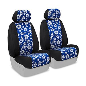 Coverking Custom Fit Front 5050 Funda de asiento con cubo para ciertos modelos de Toyota Camry Neoprene Hawaiian Blue con laterales negros