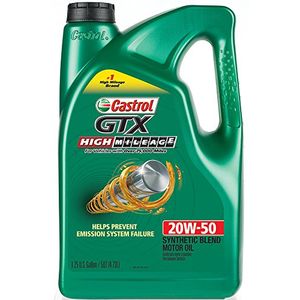 Castrol 03112 GTX High Mileage 20W50 Aceite de motor de mezcla sintética 5 cuartos