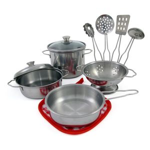 Liberty Imports metal ollas y sartenes de metal utensilios de cocina juego para niños con juego de utensilios de cocina