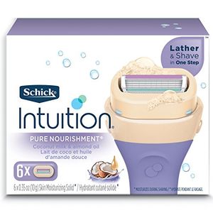 Rellenos hidratantes de la hoja de afeitar Pure Nourishment de Schick Intuition para mujeres con leche de coco y aceite de almendra - 6 Count