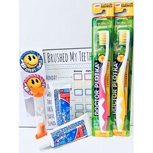 Mouthwatchers antimicrobial floss cerdas cepillo para polvo de dientes tarjeta de verificación y temporizador paquete de regalo de los niños