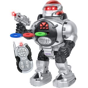 Robot Click N' Play con control remoto para niños, dispara discos, canta, baila, habla, se desliza y divierte