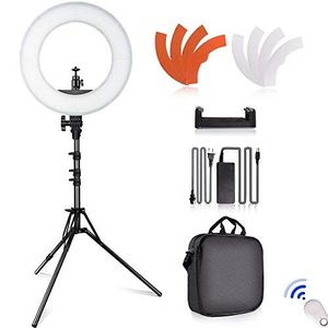 SAMTIAN anillo luz 14 pulgadas exterior YouTube luz 180 regulable LED LEDs Kit con 2 M soporte ligero, cabeza de la cuna, sostenedor del teléfono de S