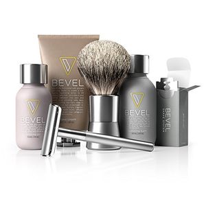 Bevel Shave System - Starter Kit. Navaja de seguridad, crema de afeitar, aceite, bálsamo y 20 cuchillas. Clínicamente probado para ayudar a prevenir l