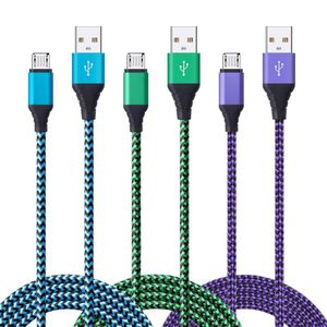 Cable de cargador Android, FiveBox 3-Pack 6 pies Micro USB Cable trenzado de cable teléfono cargador Samsung Galaxy J3 J7 S6 S7 borde, la carga rápida
