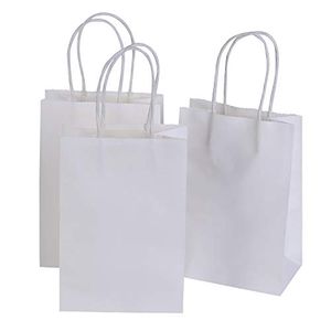 Carretera 525 x 375 x 8 pulgadas pequeño kraft blanco bolsas de papel con asas compras comestibles mercadería bolsas de fiesta