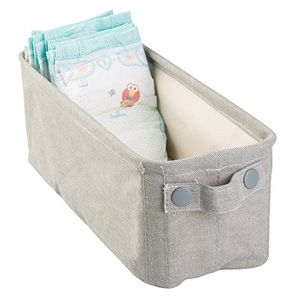 mDesign bebé vivero tela de algodón cubo de almacenamiento para pañales toallitas animales de peluche juguetes pequeño gris claro