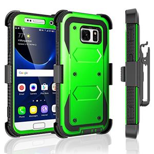Galaxy S7 Case Tekcoo Serie TShell Verde Amortiguadores Protector de pantalla incorporado Funda con cierre de cinturón Clip Defender Funda resistente