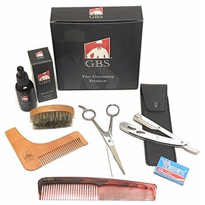 Profesional barba kit gbs  incluye y estilo de corte tijeras barba acondicionador cerdas de jabalí cepillo para polvo para barba barber shavette plant