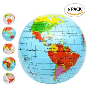Mundo inflable globo bola Set (juego de 6) por ArtCreativity, imprimir azul y claro | Mapa de colores tierra, 12"-16" Beachball Inflattable para pisci
