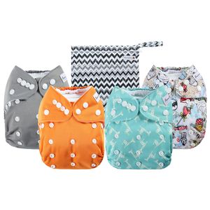 Paquete de 4 paños de tamaño ajustable, impermeable, lavable, pañales de paño Anmababy, con 4 insertos y bolsa húmeda