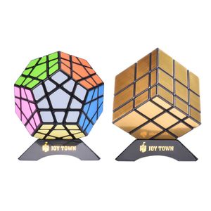 joytown Bundle Pack velocidad Cube Set de 2 Megaminx speedcubing, Oro Espejo cubeta Twisty Puzzle, con Bonus Stands y destornillador Negro