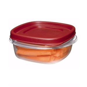 Rubbermaid COMIN18JU082133 669900229708 fácil encontrar tapa cuadrada 1 1/4 taza alimentos contenedor, paquete de 12, rojo, claro