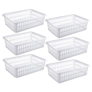 Zilpoo 6 Pack - almacenaje plástico organizador organizador cubos de cesta, estante gabinete cocina cajón refrigerador, congelador 15 "x 10", blanca