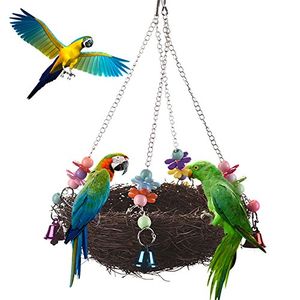 Nido de ratán natural Juguete de oscilación de aves con campanillas para papagayo loro guacamayo Amazonas africano gris periquito periquito Cockatiel