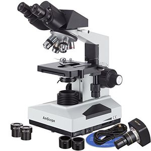 AmScope B490B3M Compuesto digital Microscopio binocular WF10x y WF20x Oculares 40X2000X Ampliación Iluminación LED de campo claro Abbe Condensador Dob