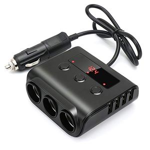 Cargador de coche con 3 enchufes y 4 puertos usb compatible con iphone ipad samsung gps dashcam aspiradora de coche y más