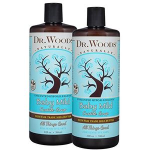 Dr. Woods Unscented Jabón líquido de Castilla para bebé suave con manteca de karité orgánica, 32 onzas (paquete de 2) ...