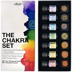 Elixir por bita conjunto chakra  incluye 7 aceite esencial puro mezclas y 7 piedras de curación de chacras  ideal para la energía el enfoque y la rela